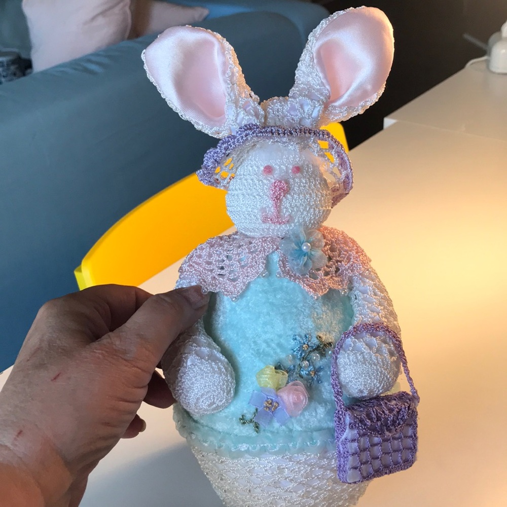 Little girl hand crocheted Easter bunny 🐰.